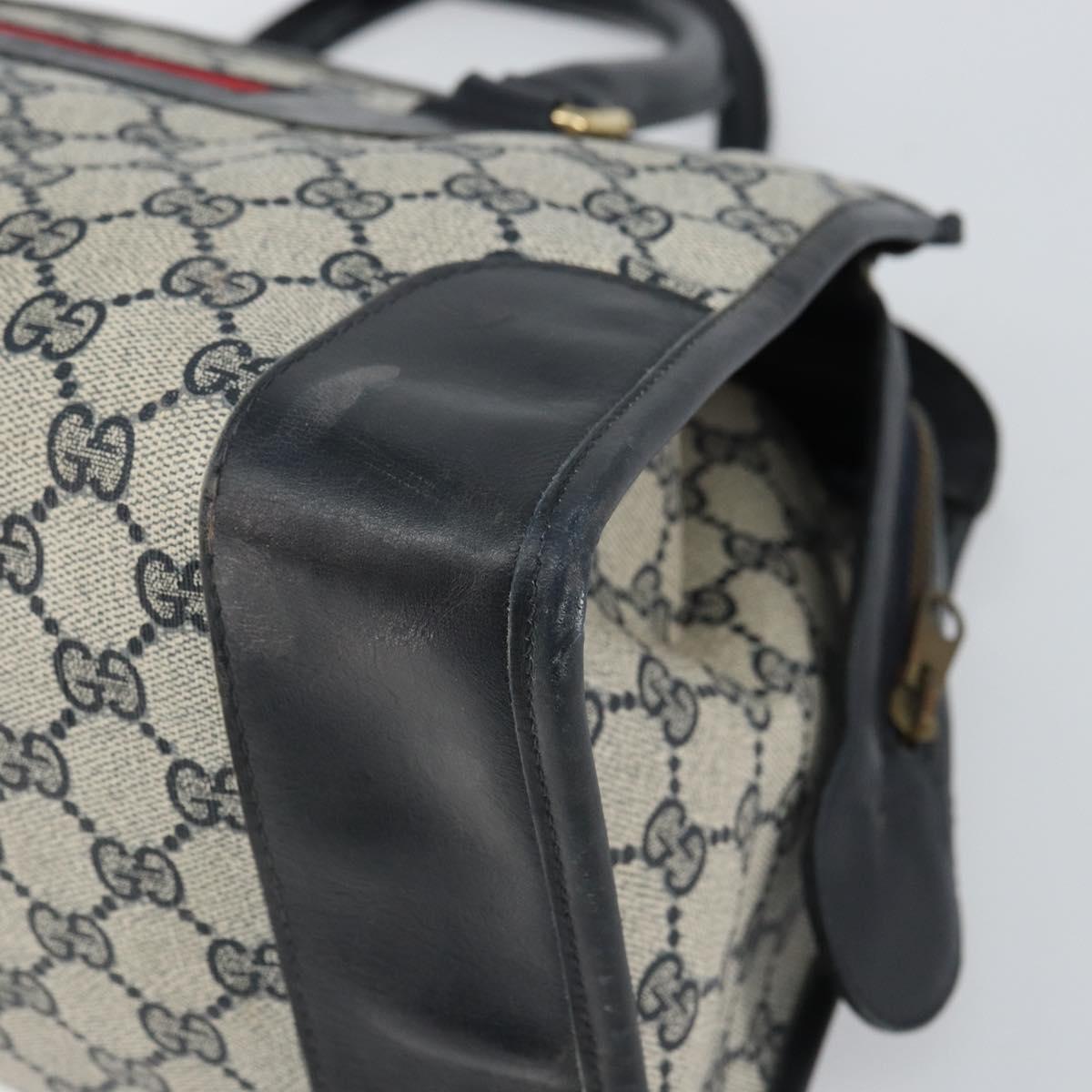 GUCCI GG Supreme Sherry Line Boston Bag PVC Navy Gold Auth 161763