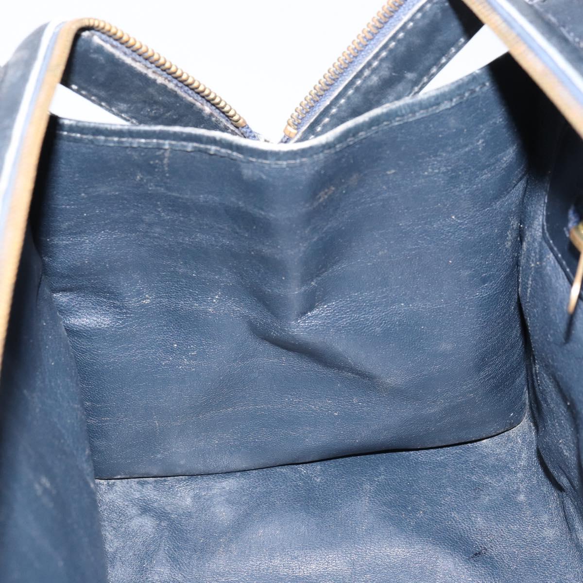 GUCCI GG Supreme Sherry Line Boston Bag PVC Navy Gold Auth 161763