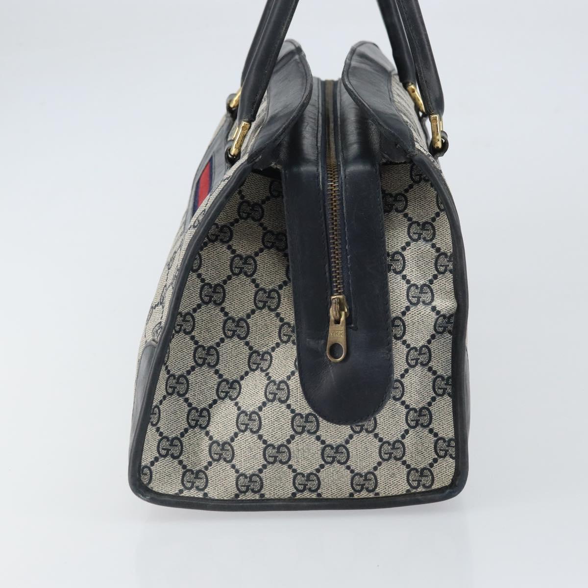 GUCCI GG Supreme Sherry Line Boston Bag PVC Navy Gold Auth 161763