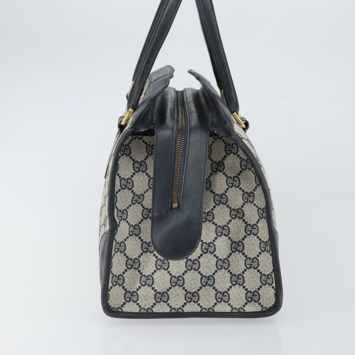 GUCCI GG Supreme Sherry Line Boston Bag PVC Navy Gold Auth 161763