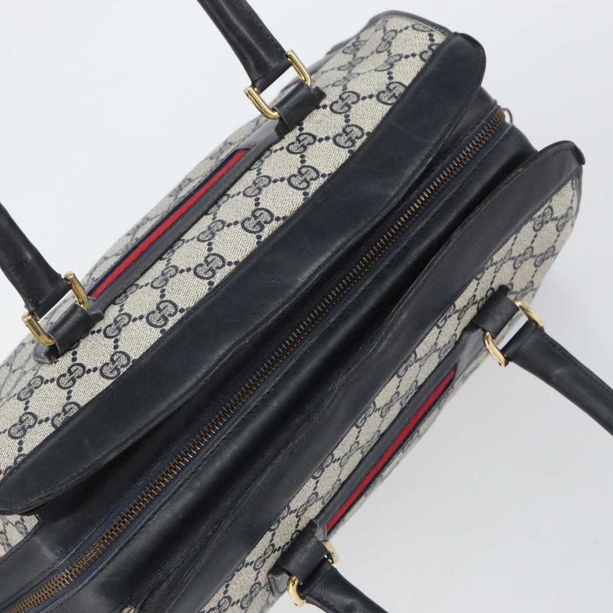 GUCCI GG Supreme Sherry Line Boston Bag PVC Navy Gold Auth 161763