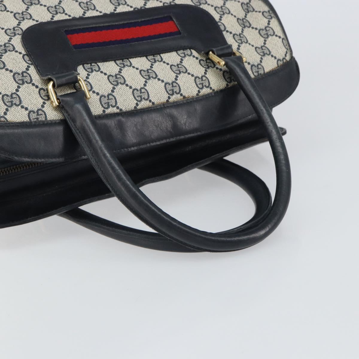 GUCCI GG Supreme Sherry Line Boston Bag PVC Navy Gold Auth 161763