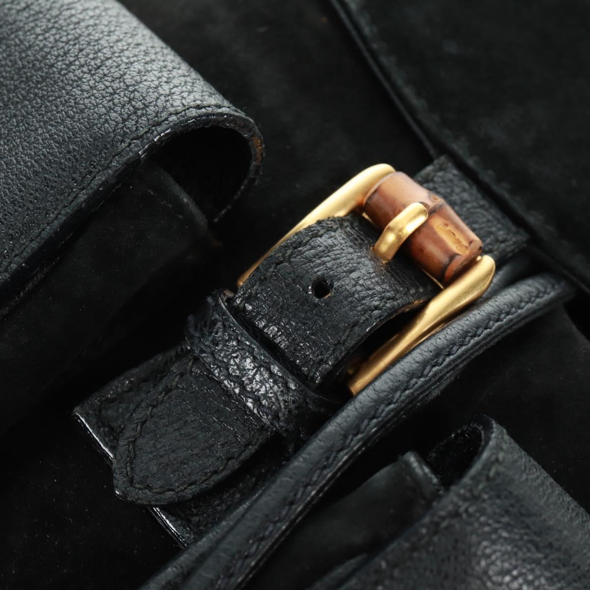 GUCCI Bamboo Backpack Suede Black Gold 003 58 0016 Auth 161768