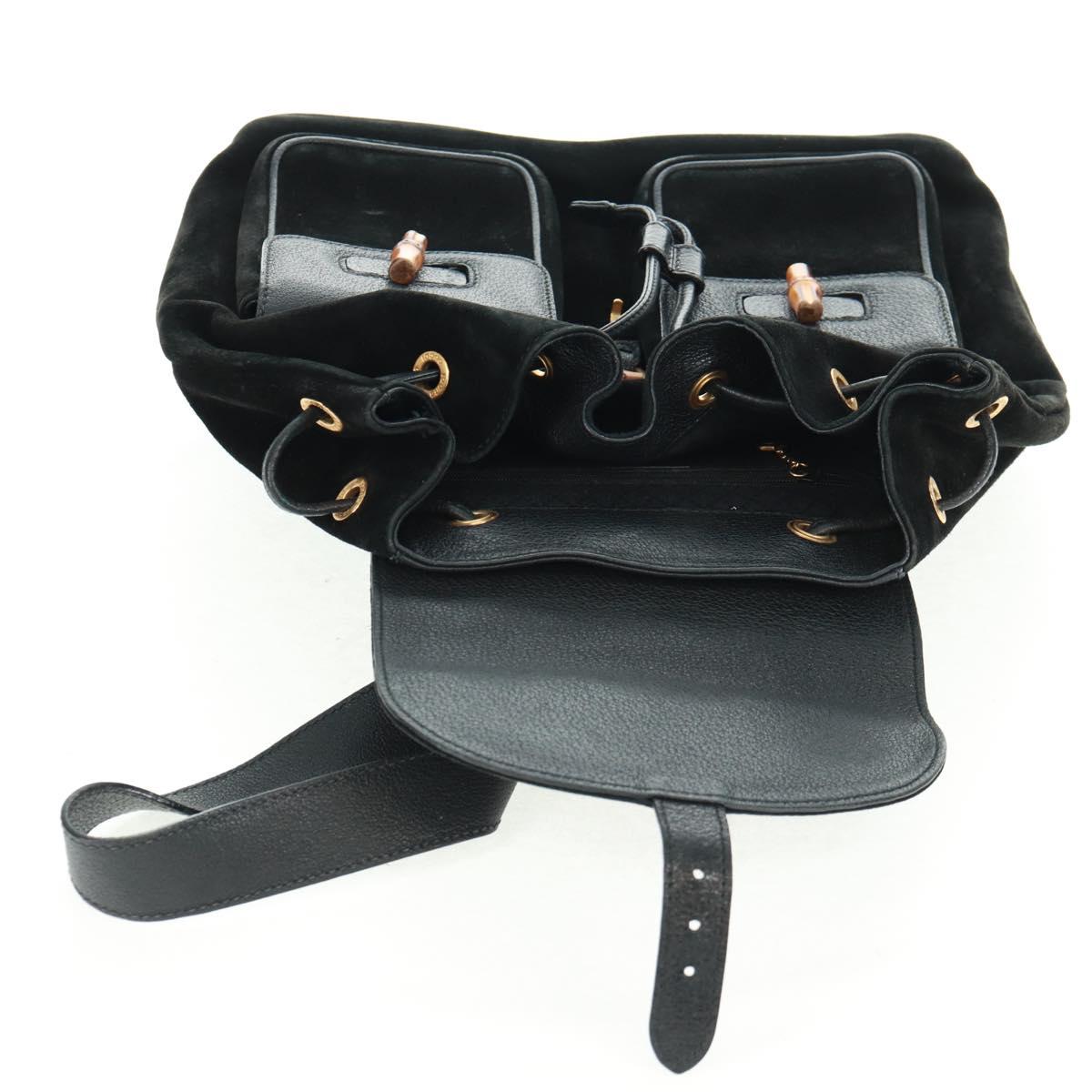 GUCCI Bamboo Backpack Suede Black Gold 003 58 0016 Auth 161768