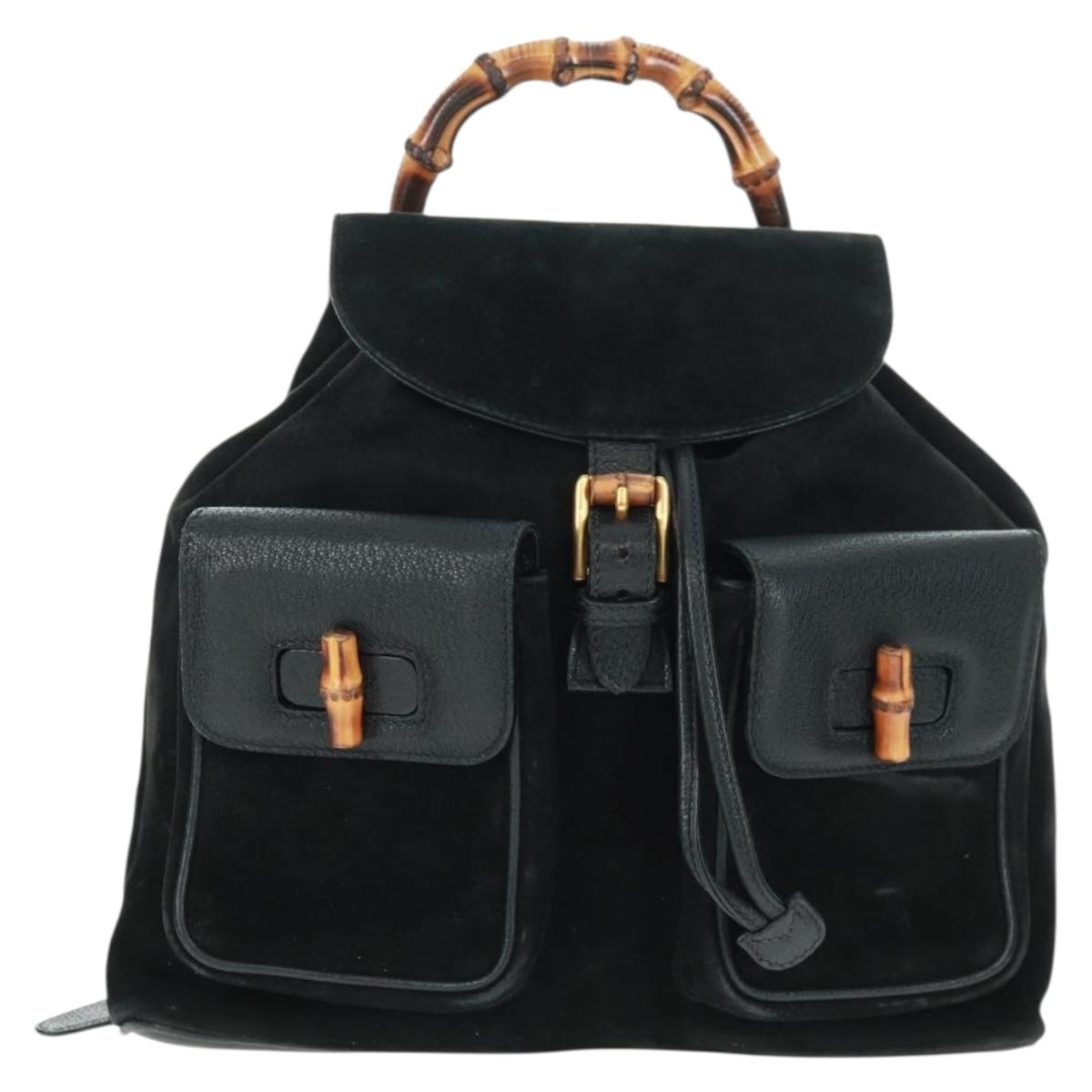 GUCCI Bamboo Backpack Suede Black Gold 003 58 0016 Auth 161768