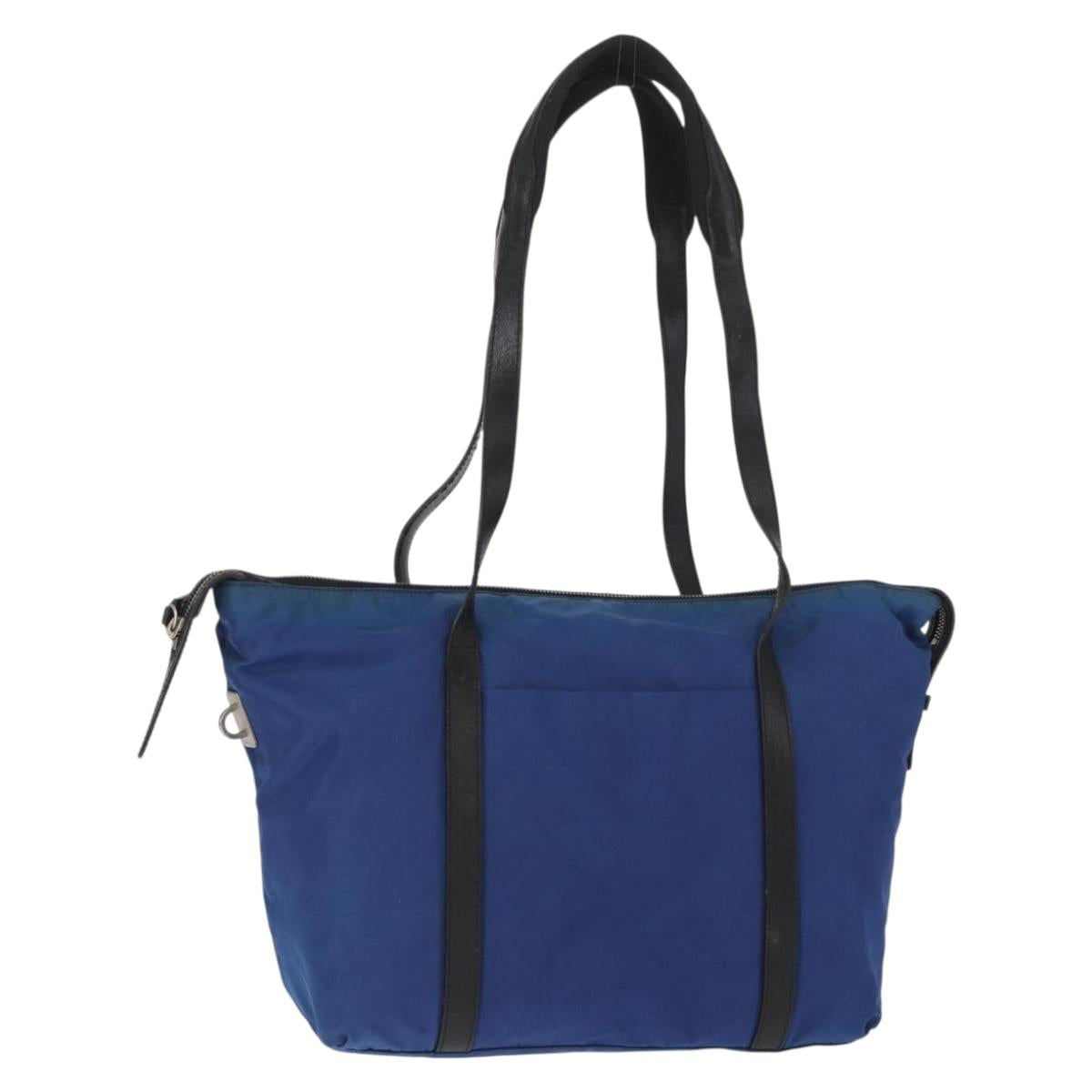 PRADA Tote Bag Nylon Blue Silver Auth 161771