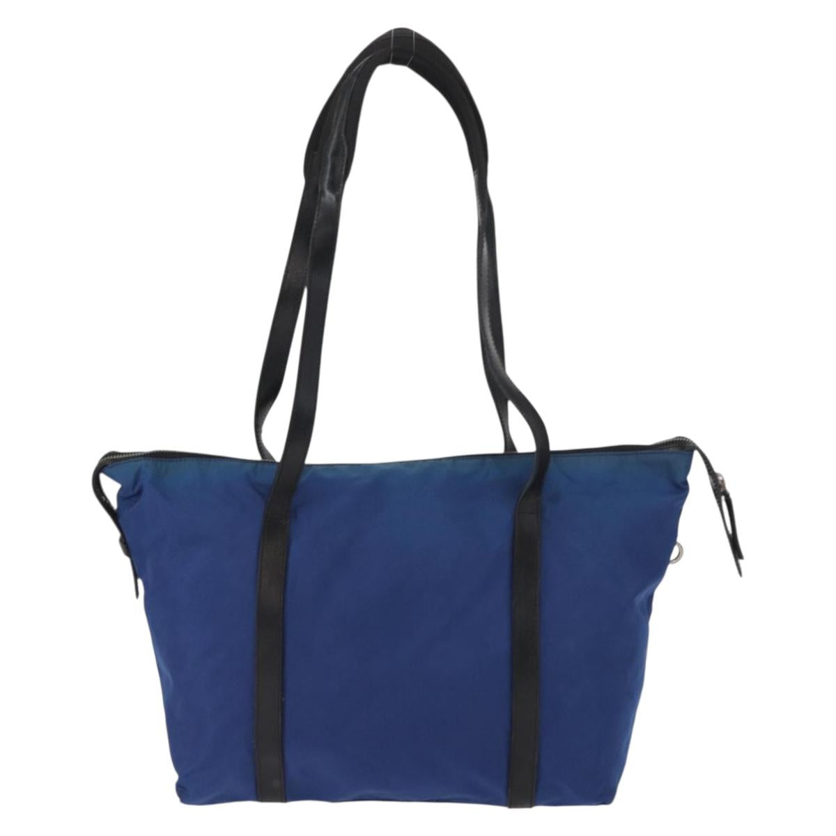 PRADA Tote Bag Nylon Blue Silver Auth 161771