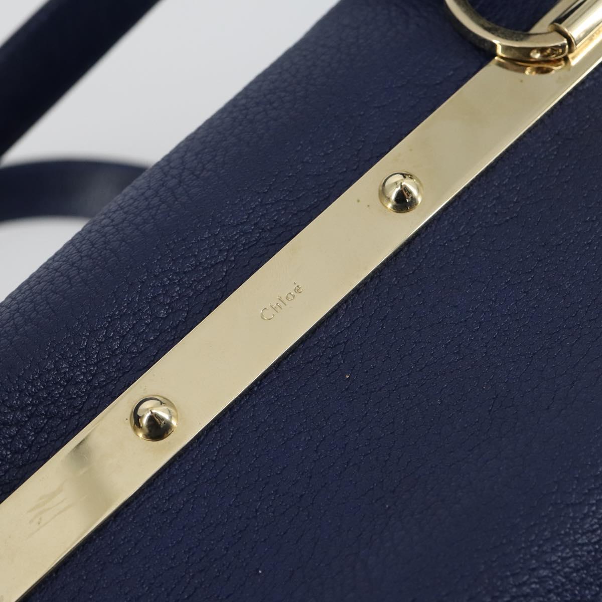 Chloe Bridget Hand Bag Leather 2way Navy Gold Auth 161772