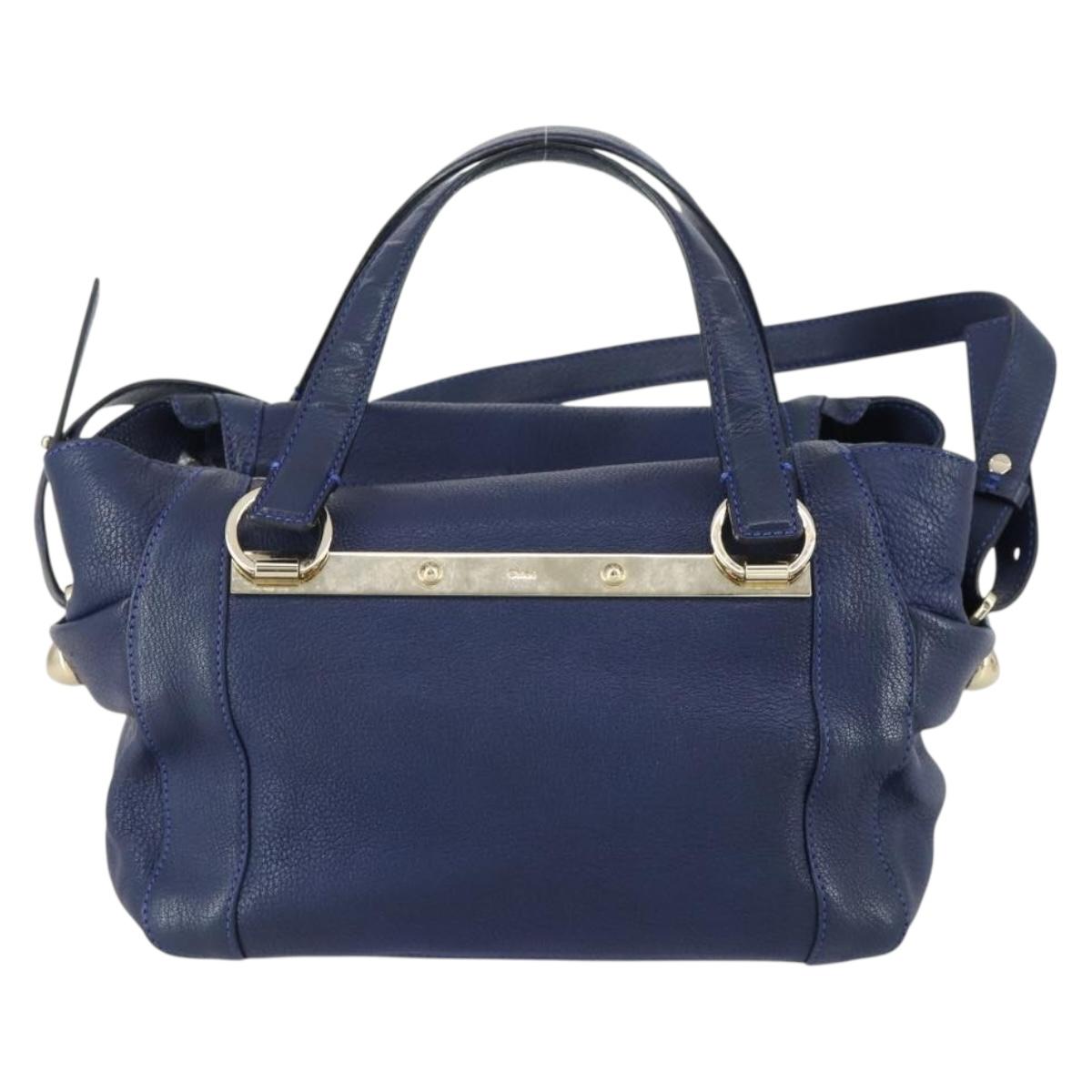 Chloe Bridget Hand Bag Leather 2way Navy Gold Auth 161772