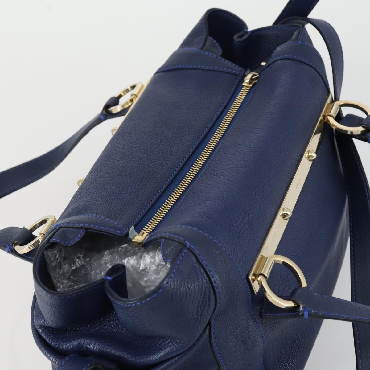 Chloe Bridget Hand Bag Leather 2way Navy Gold Auth 161772