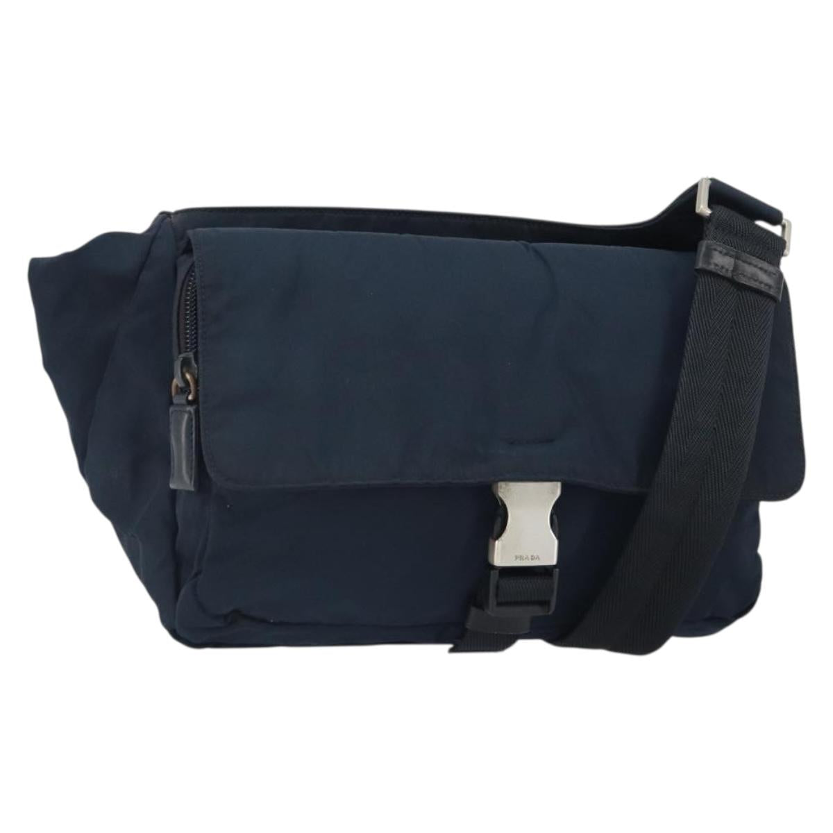 PRADA Shoulder Bag Nylon Navy Silver Auth 161779