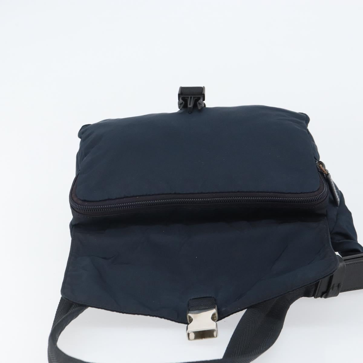 PRADA Shoulder Bag Nylon Navy Silver Auth 161779