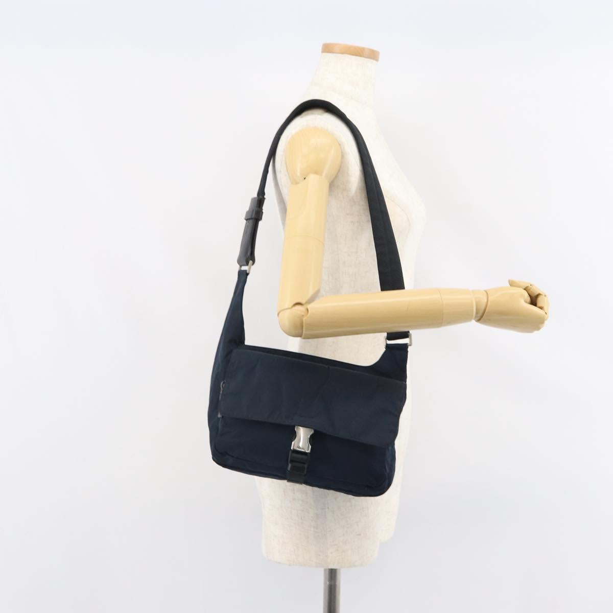 PRADA Shoulder Bag Nylon Navy Silver Auth 161779