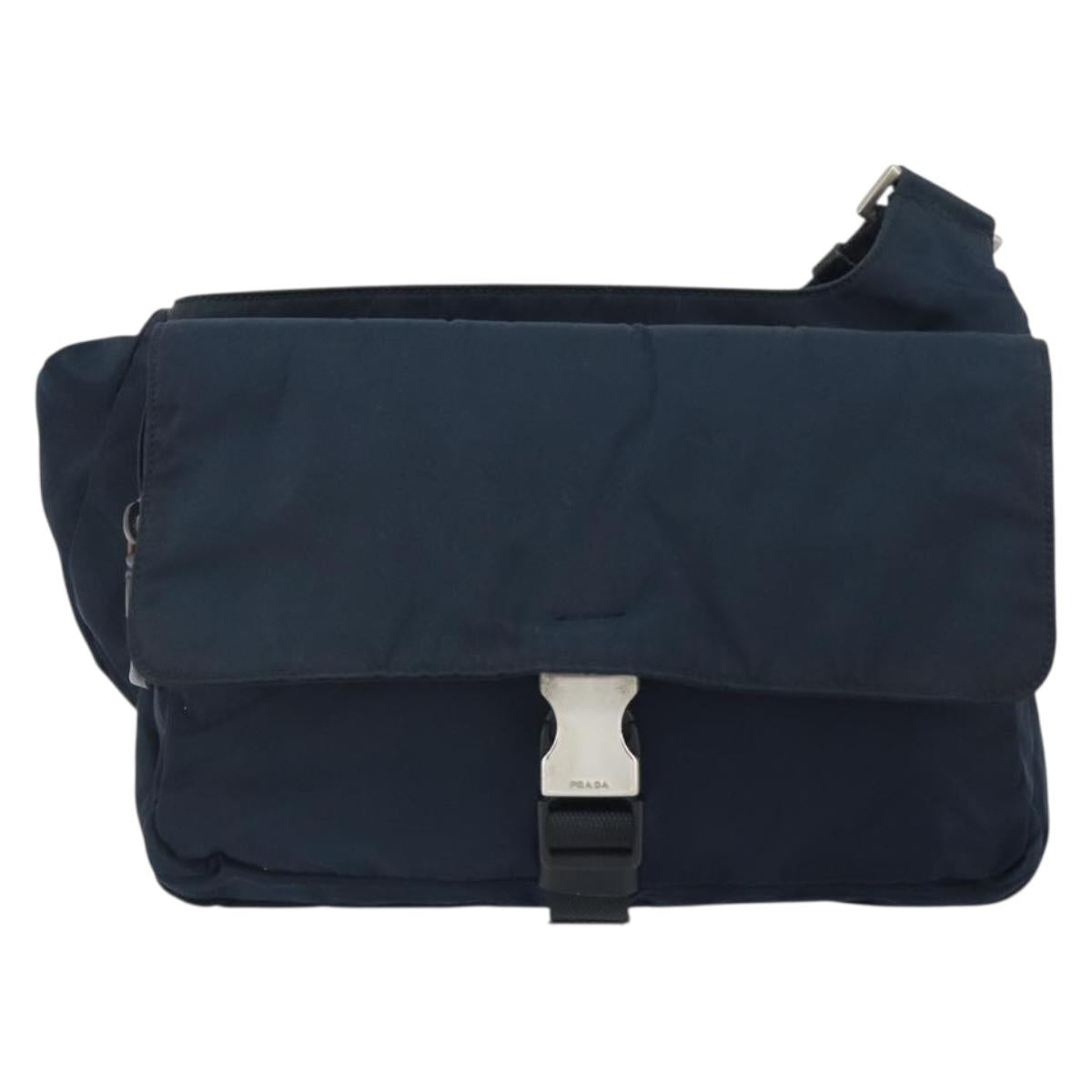 PRADA Shoulder Bag Nylon Navy Silver Auth 161779