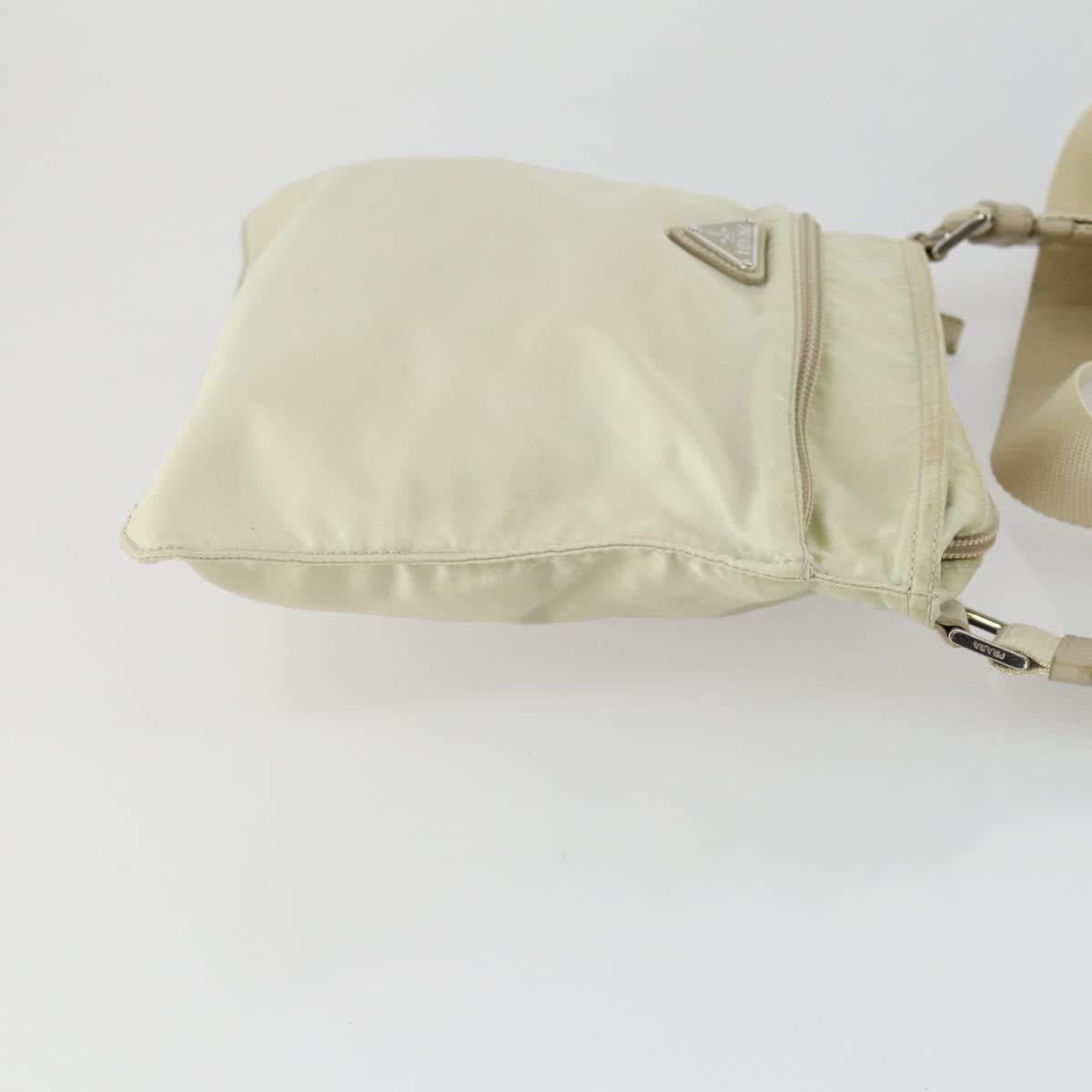 PRADA Shoulder Bag Nylon Ivory Silver Auth 161780