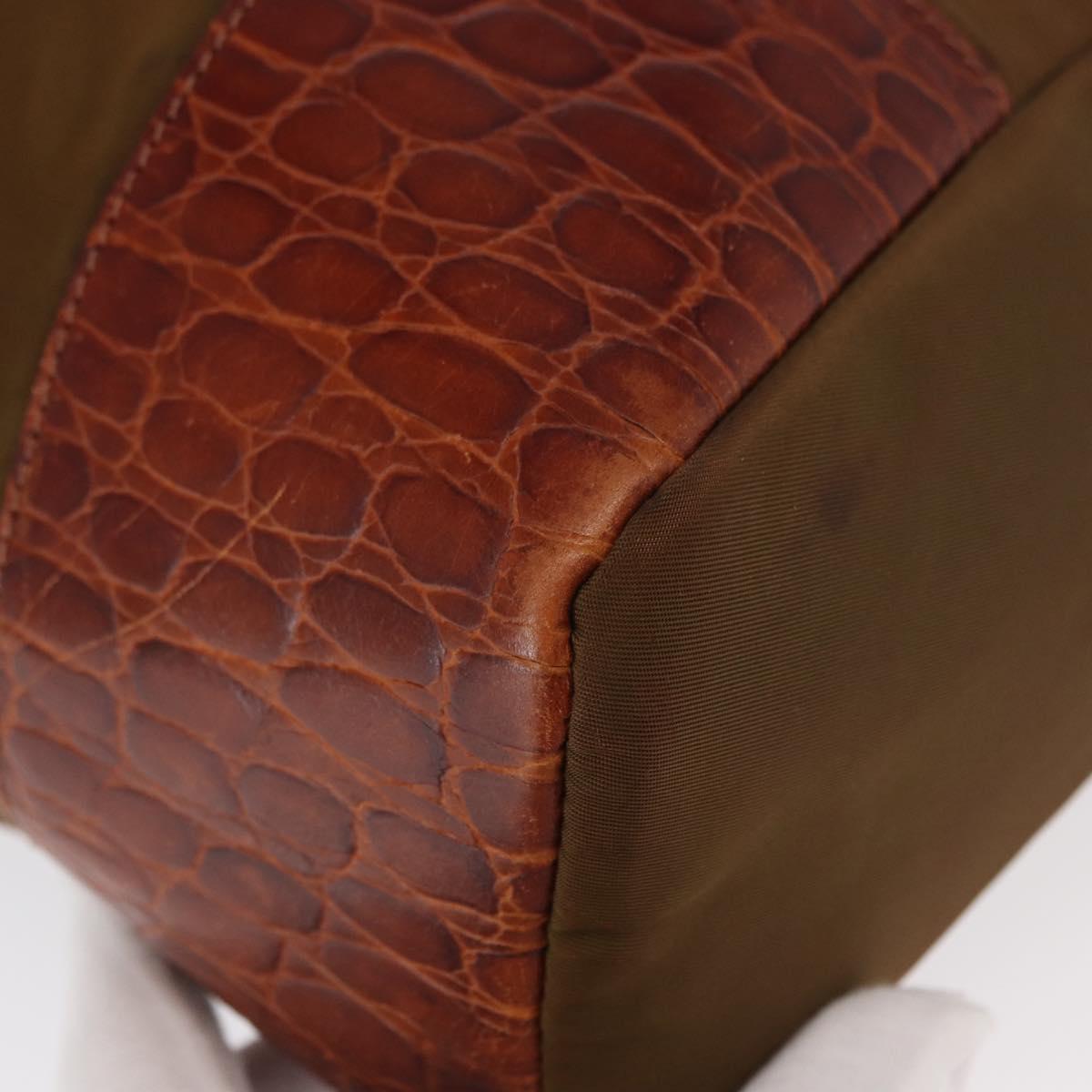 PRADA Tote Bag Nylon Brown Gold Auth 161781