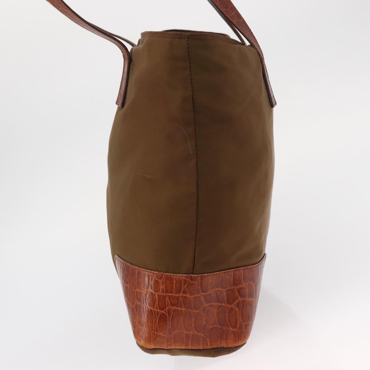 PRADA Tote Bag Nylon Brown Gold Auth 161781