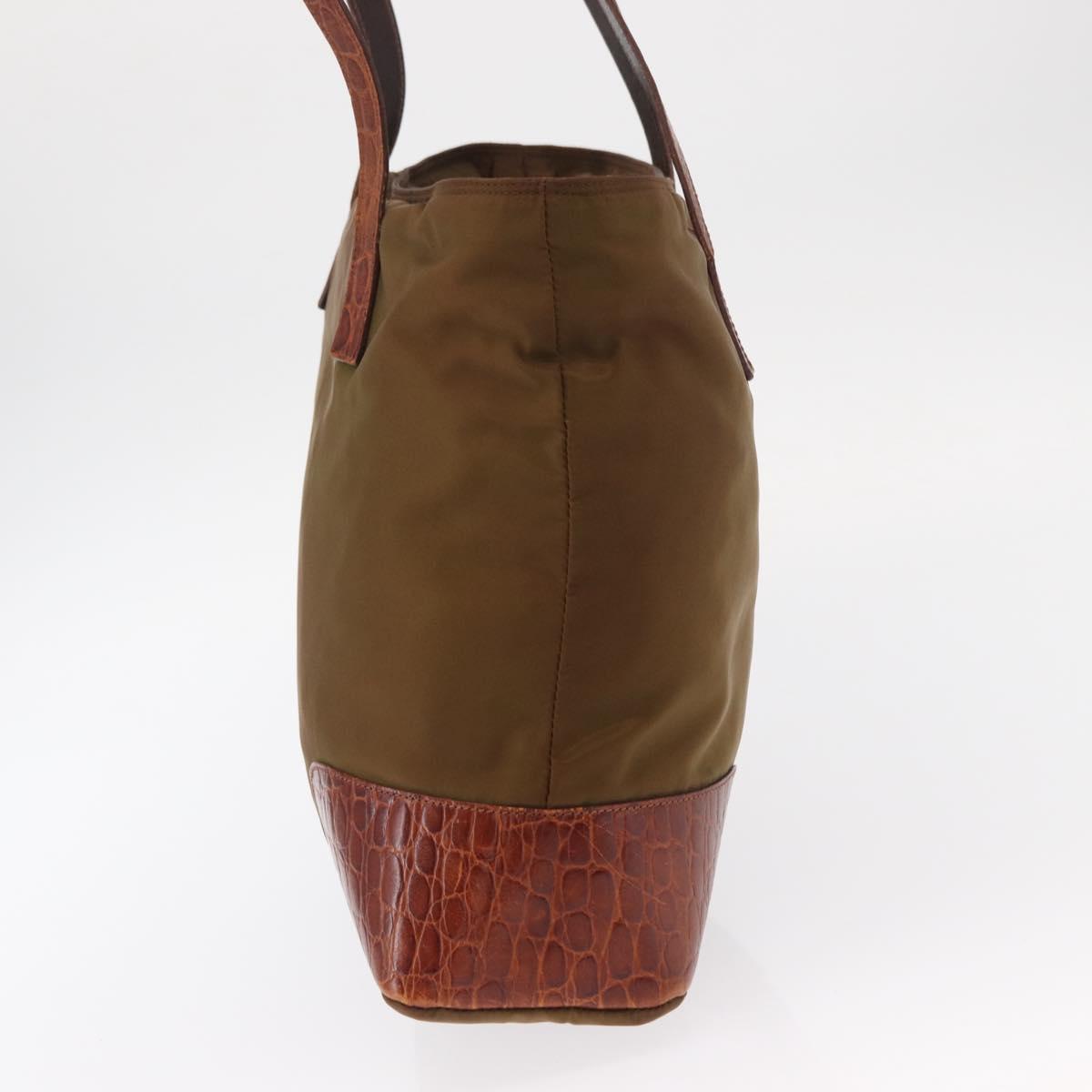 PRADA Tote Bag Nylon Brown Gold Auth 161781