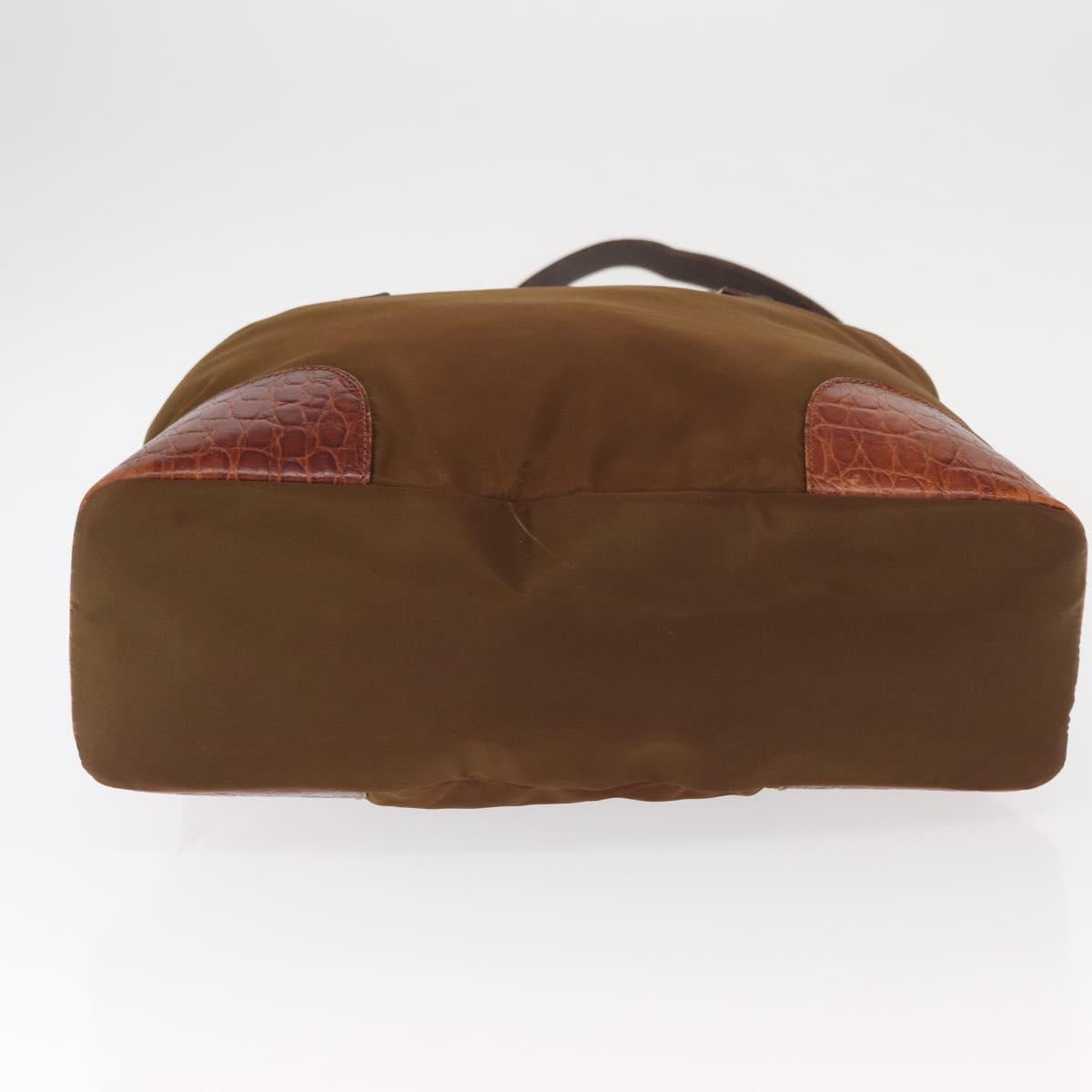PRADA Tote Bag Nylon Brown Gold Auth 161781