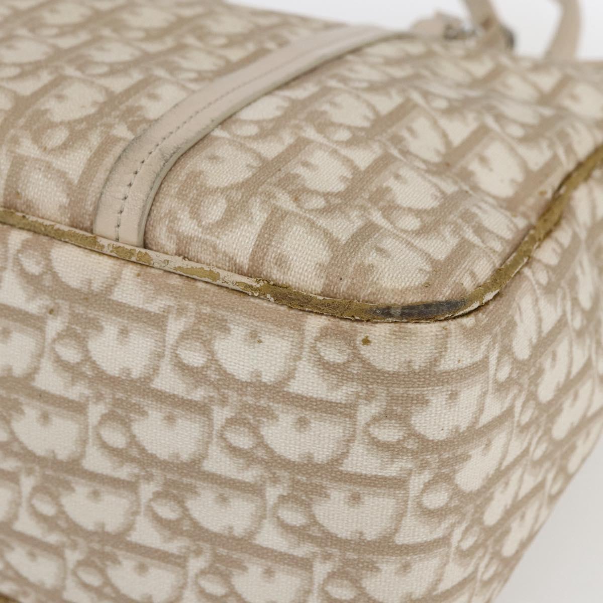 Christian Dior Trotter Canvas Romantic Hand Bag PVC Beige Silver Auth 161784
