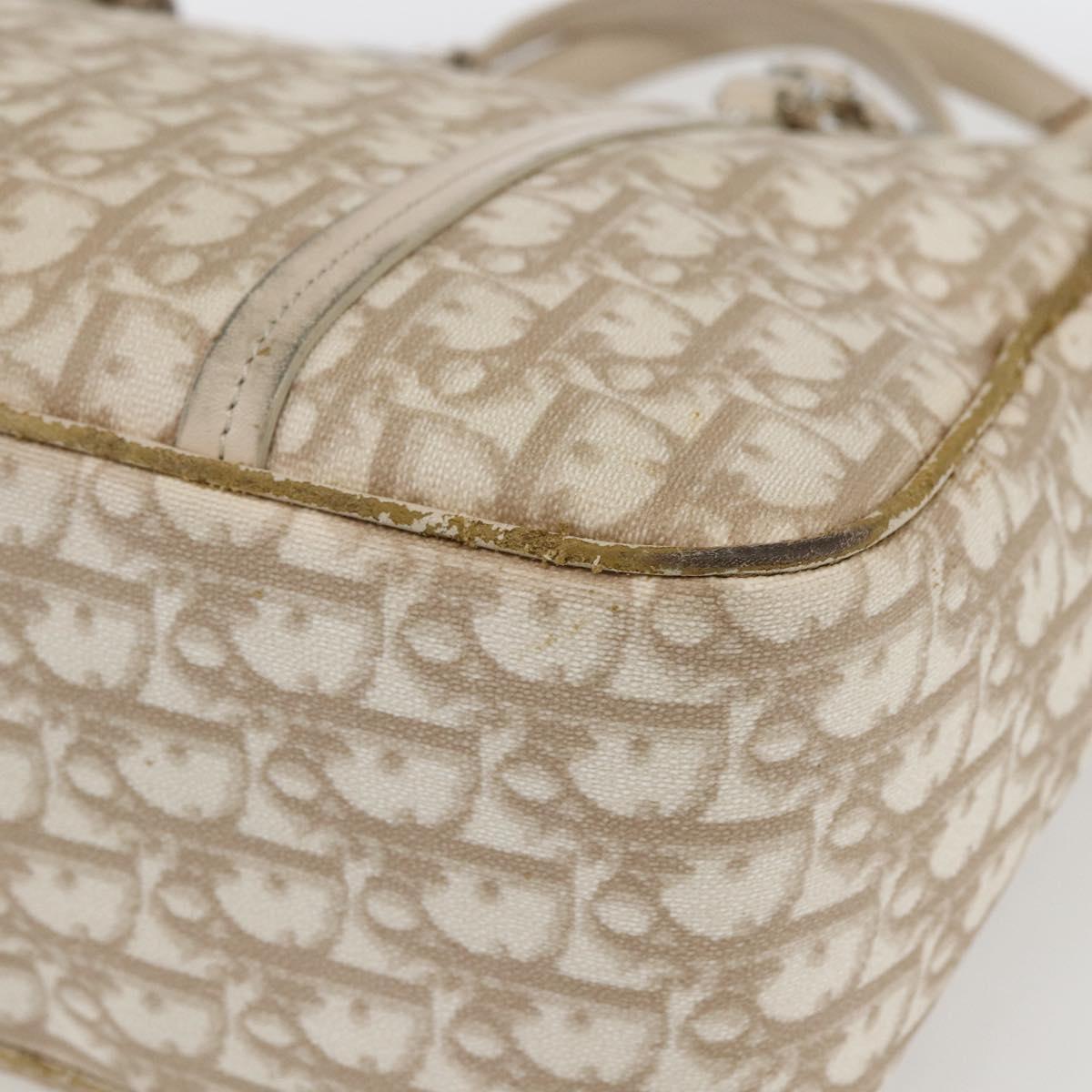 Christian Dior Trotter Canvas Romantic Hand Bag PVC Beige Silver Auth 161784