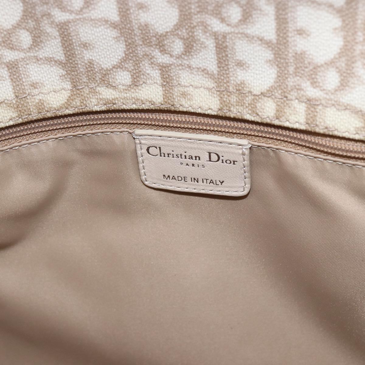 Christian Dior Trotter Canvas Romantic Hand Bag PVC Beige Silver Auth 161784