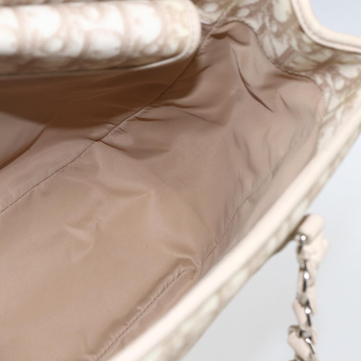Christian Dior Trotter Canvas Romantic Hand Bag PVC Beige Silver Auth 161784
