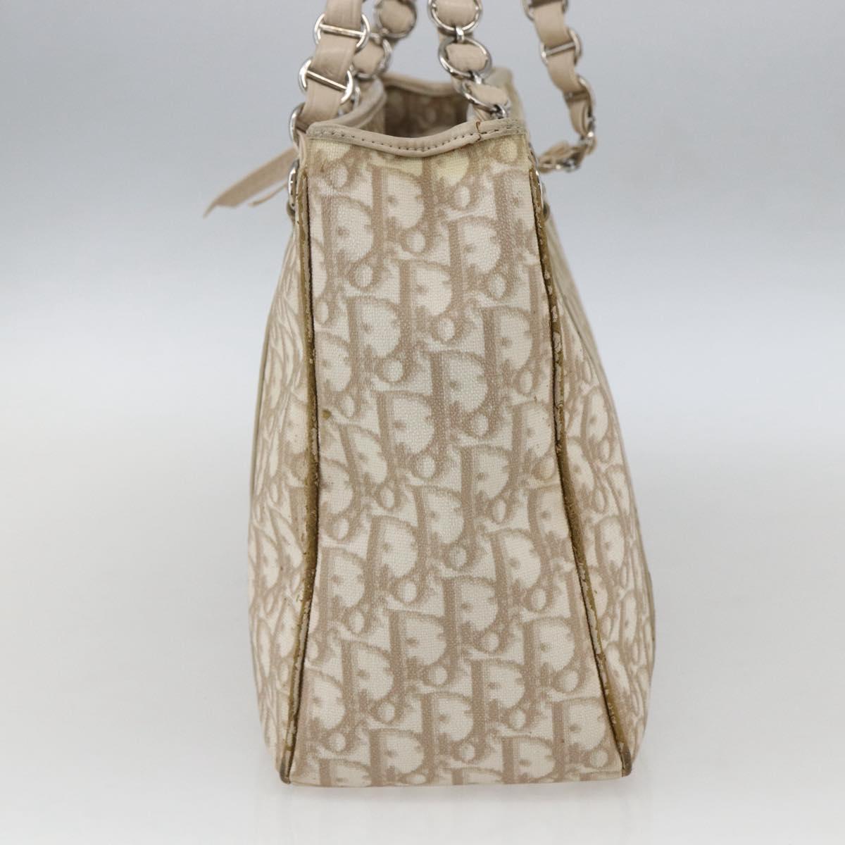 Christian Dior Trotter Canvas Romantic Hand Bag PVC Beige Silver Auth 161784