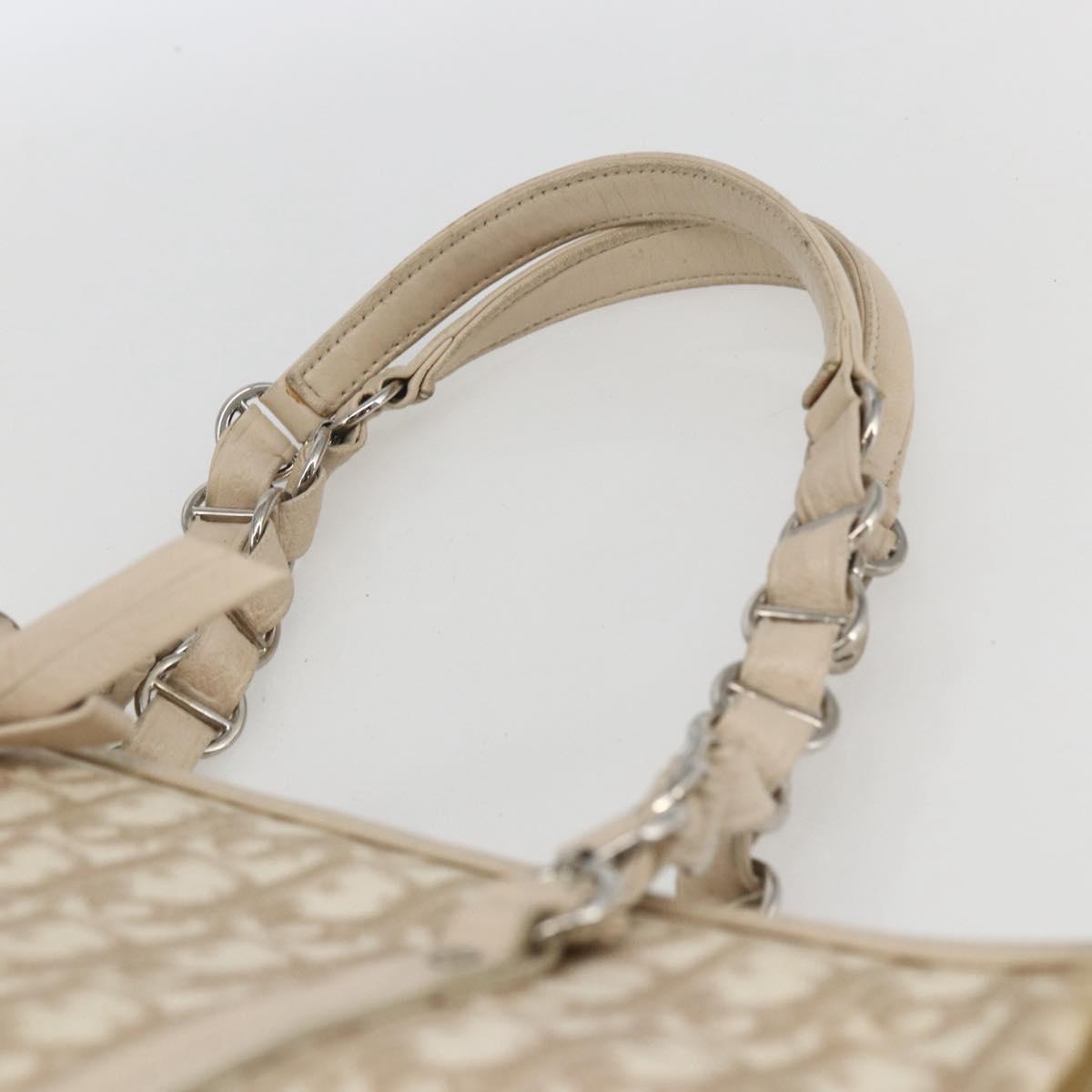 Christian Dior Trotter Canvas Romantic Hand Bag PVC Beige Silver Auth 161784