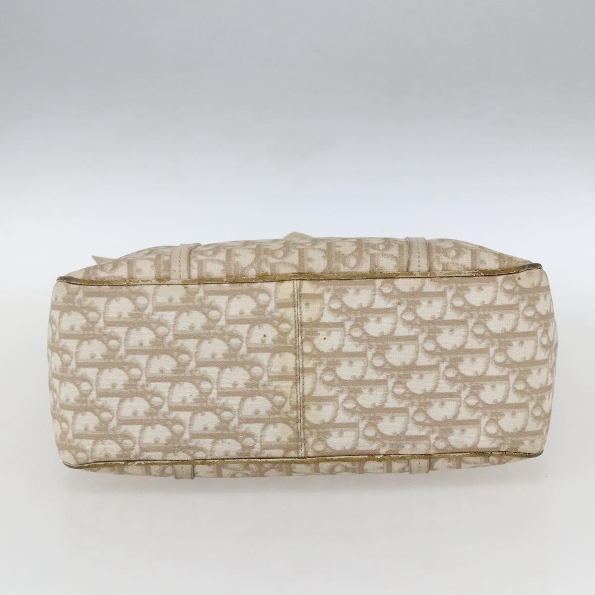 Christian Dior Trotter Canvas Romantic Hand Bag PVC Beige Silver Auth 161784