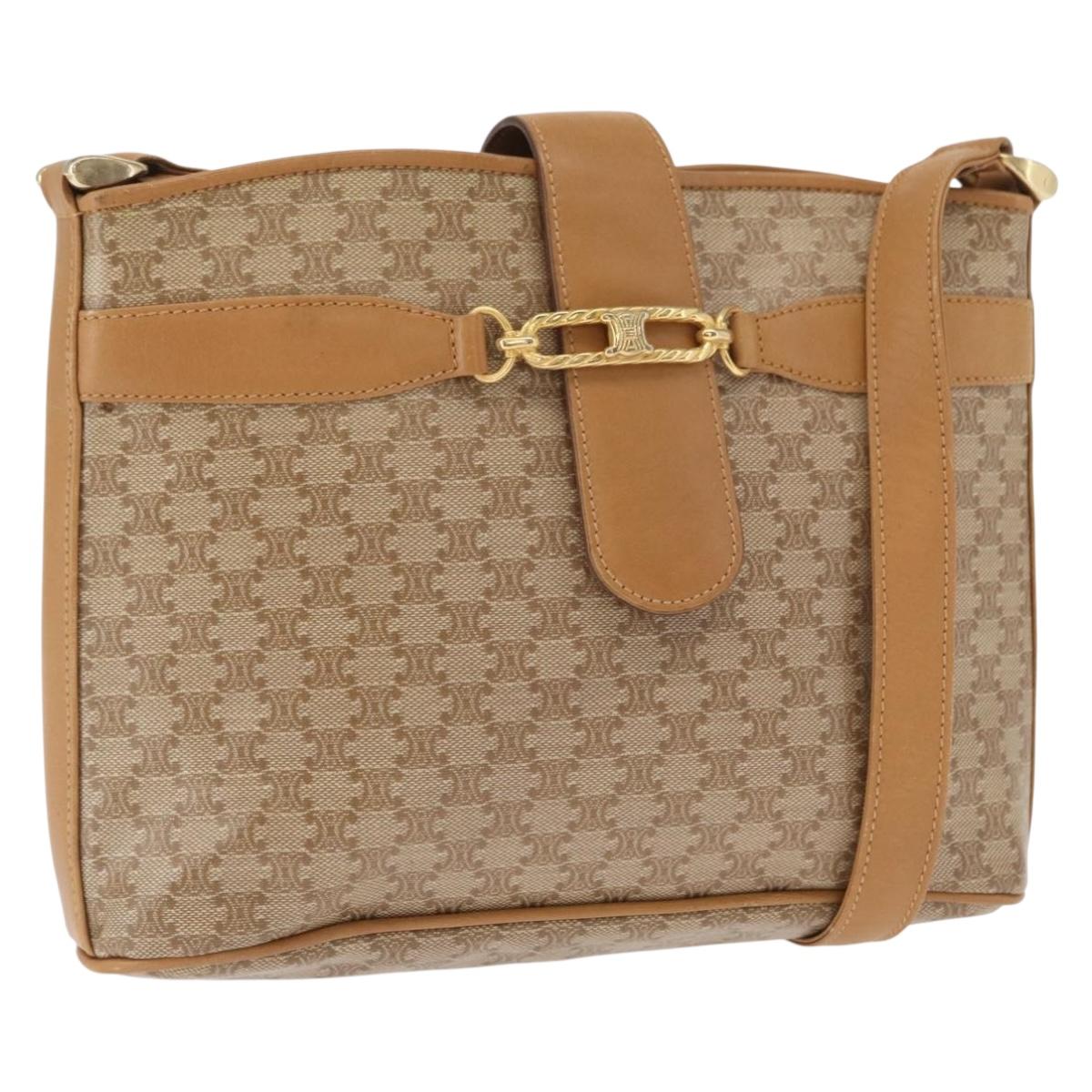 CELINE Macadam Canvas Shoulder Bag PVC Beige Gold Auth 161796