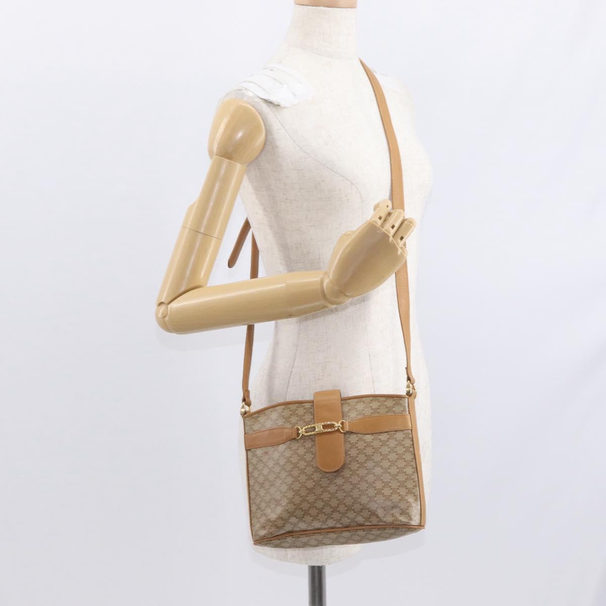 CELINE Macadam Canvas Shoulder Bag PVC Beige Gold Auth 161796
