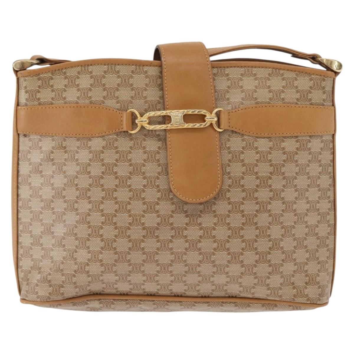 CELINE Macadam Canvas Shoulder Bag PVC Beige Gold Auth 161796