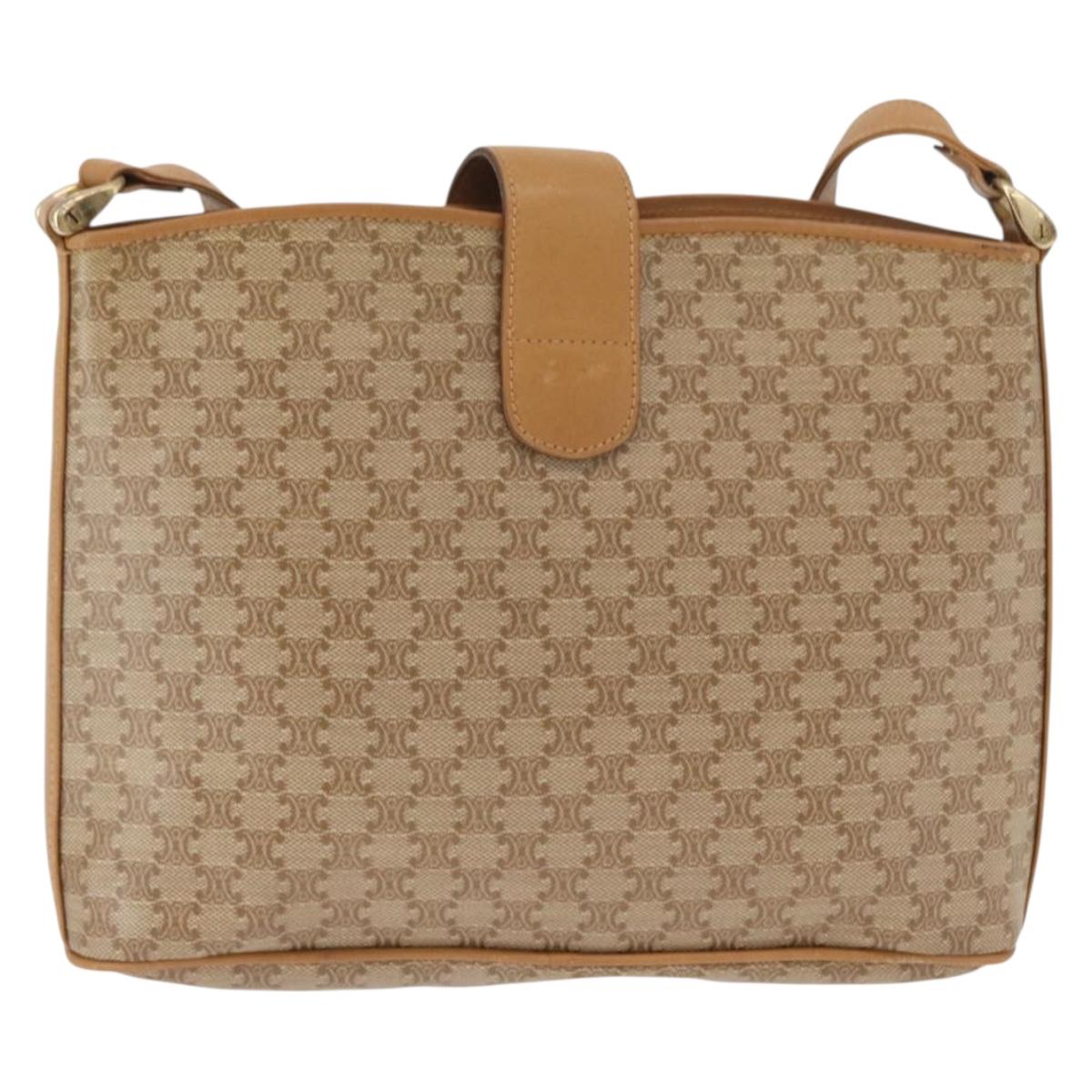 CELINE Macadam Canvas Shoulder Bag PVC Beige Gold Auth 161796