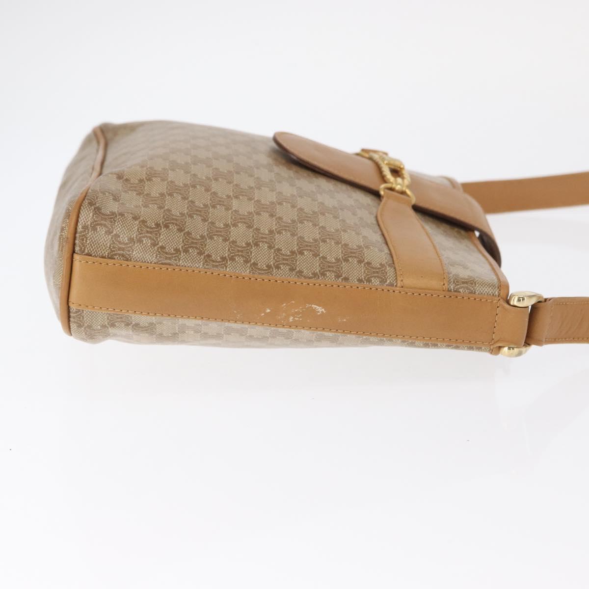 CELINE Macadam Canvas Shoulder Bag PVC Beige Gold Auth 161796