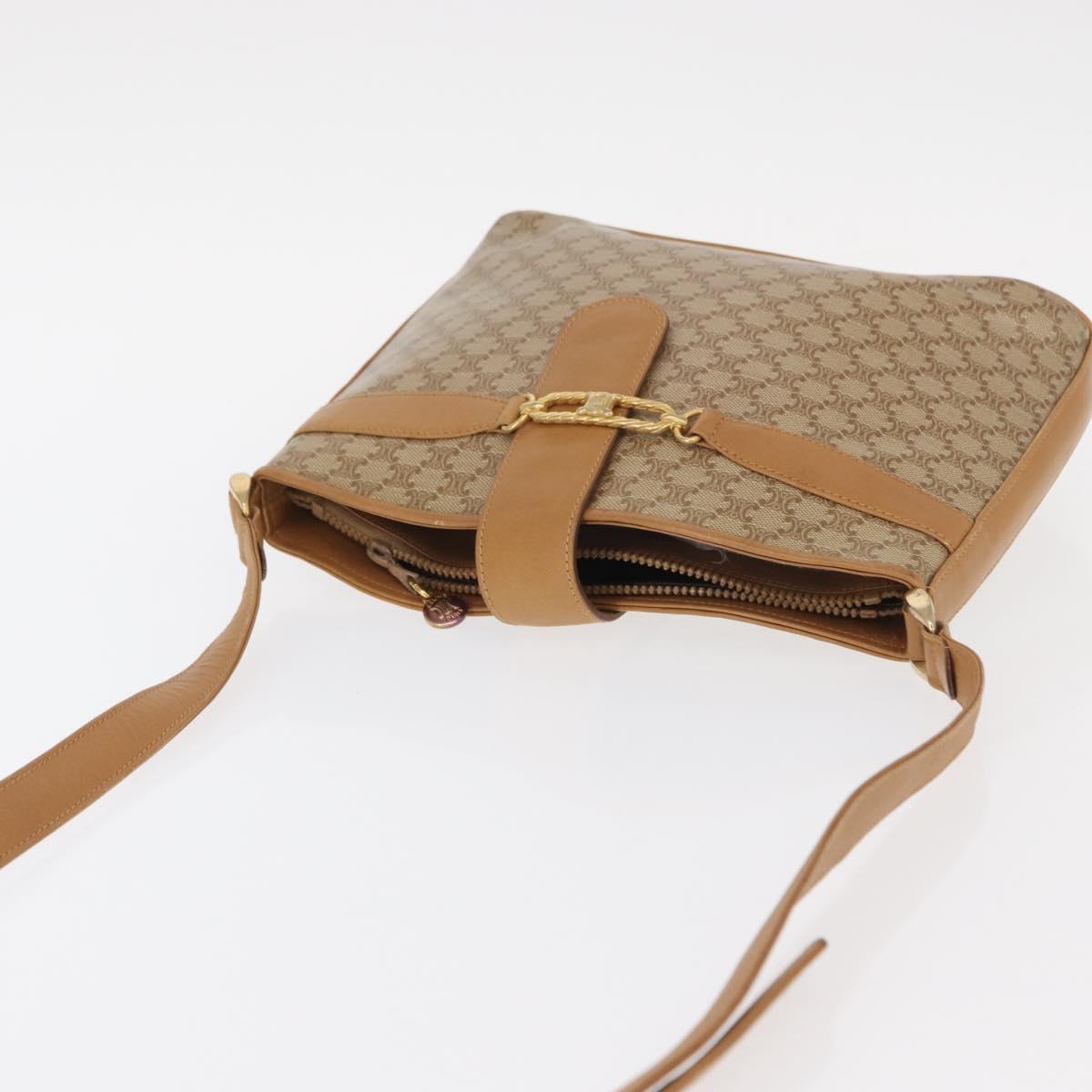 CELINE Macadam Canvas Shoulder Bag PVC Beige Gold Auth 161796