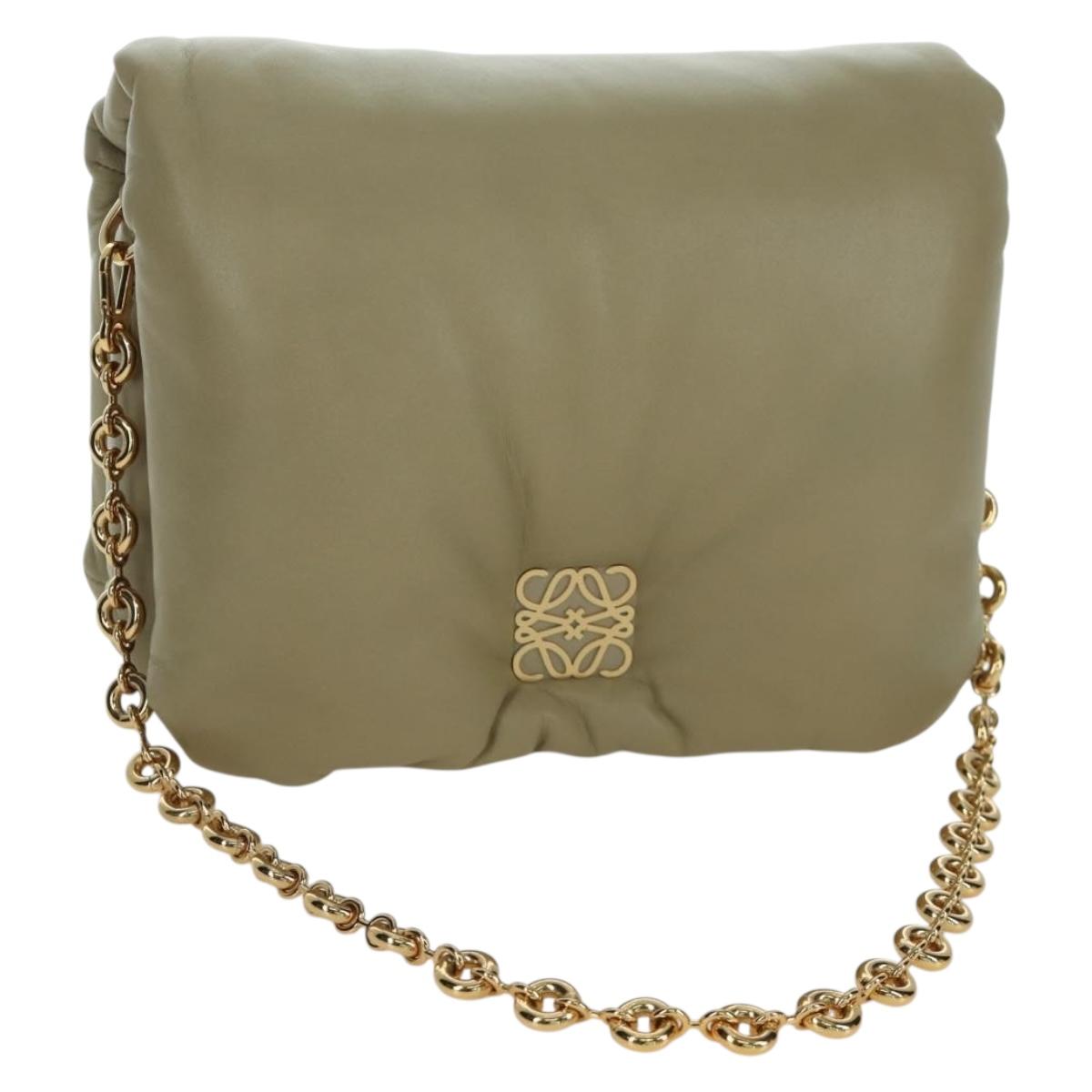 LOEWE Puffer Goya Bag Shoulder Bag Leather Green Gold Auth 161799SAM