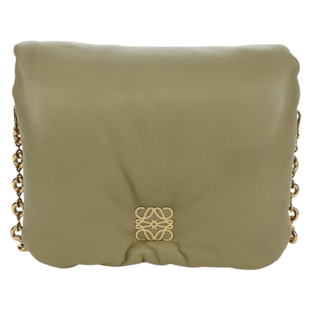 LOEWE Puffer Goya Bag Shoulder Bag Leather Green Gold Auth 161799SAM