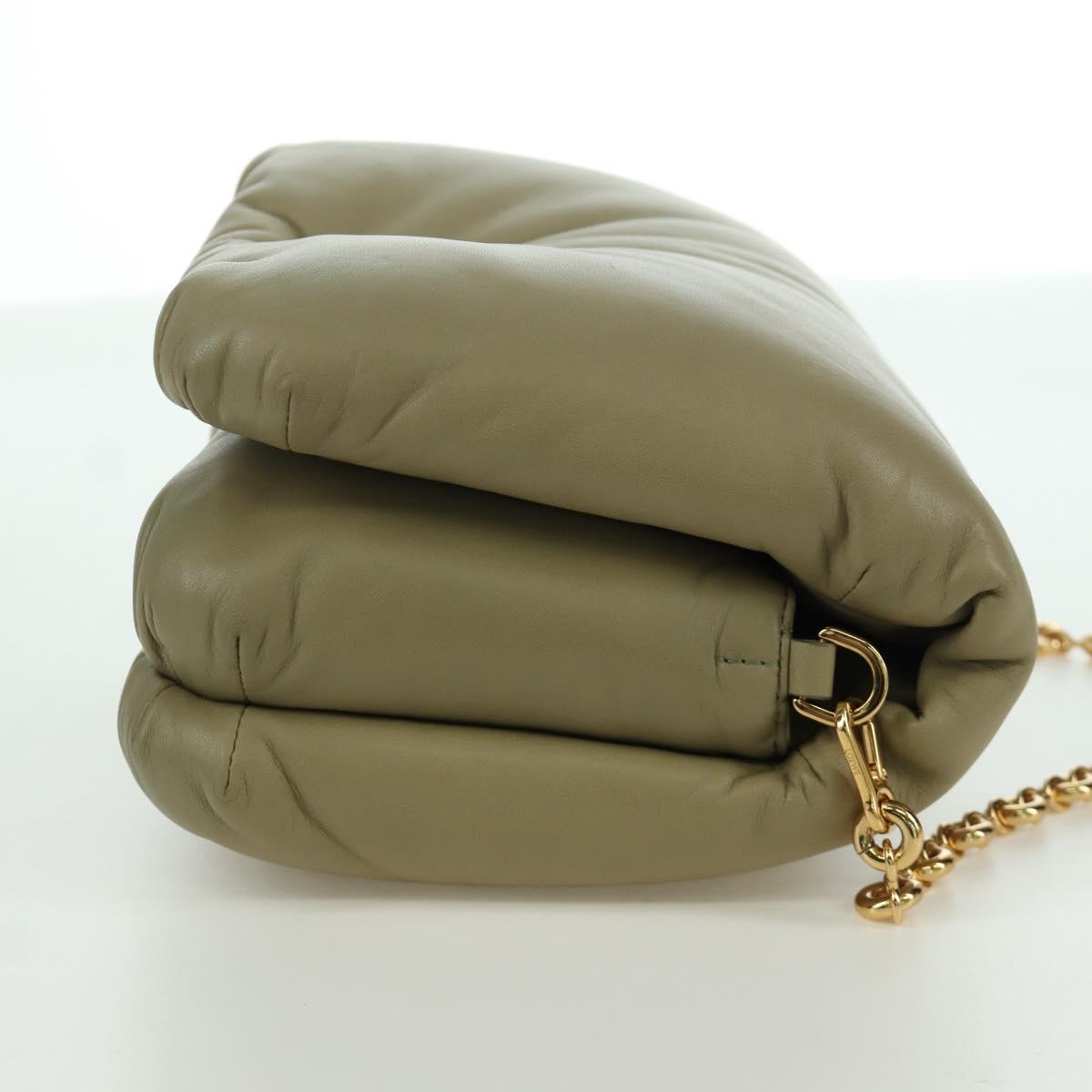 LOEWE Puffer Goya Bag Shoulder Bag Leather Green Gold Auth 161799SAM