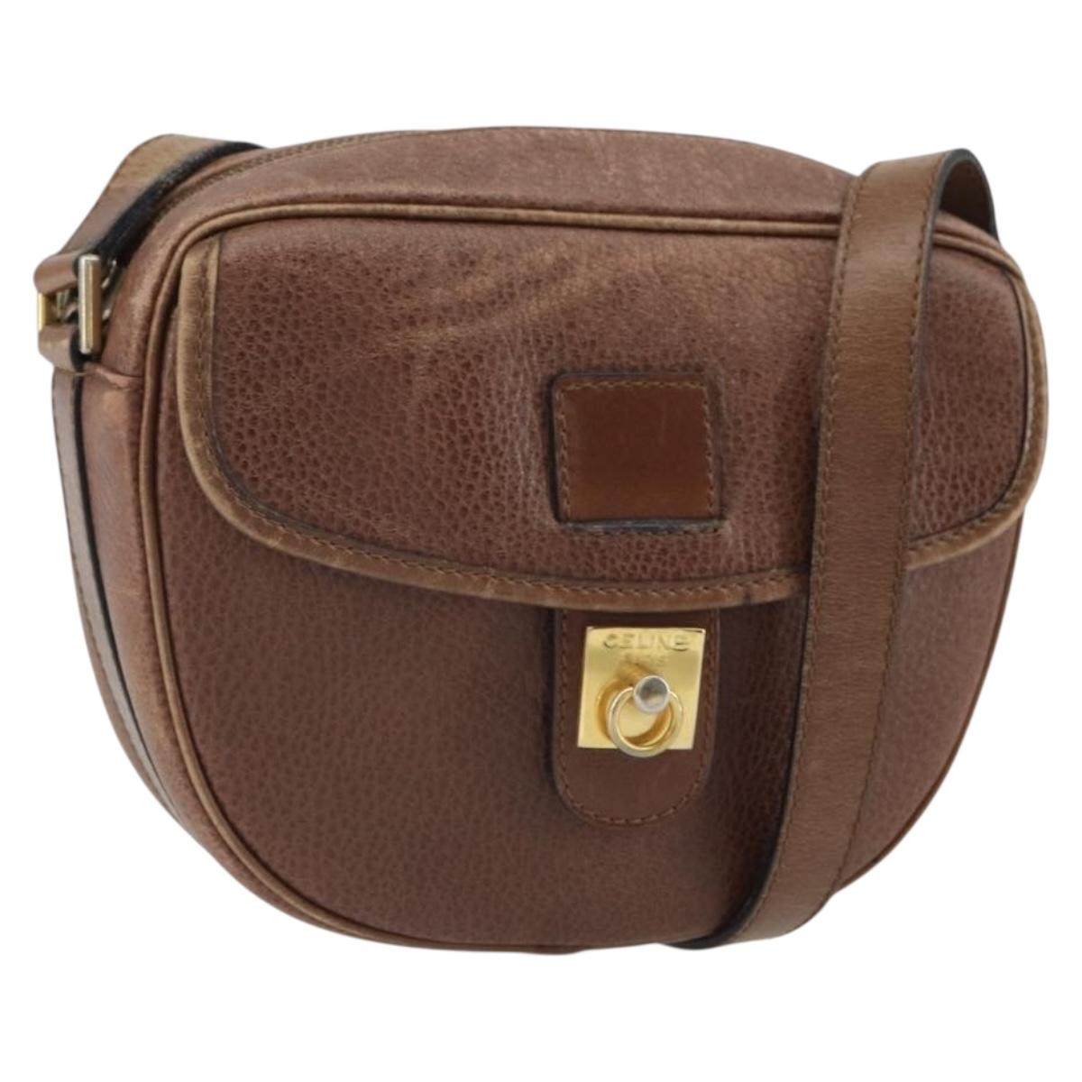 CELINE Shoulder Bag Leather Brown Gold Auth 162021