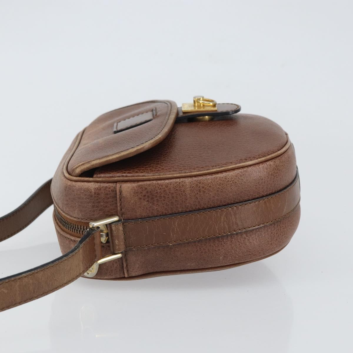CELINE Shoulder Bag Leather Brown Gold Auth 162021