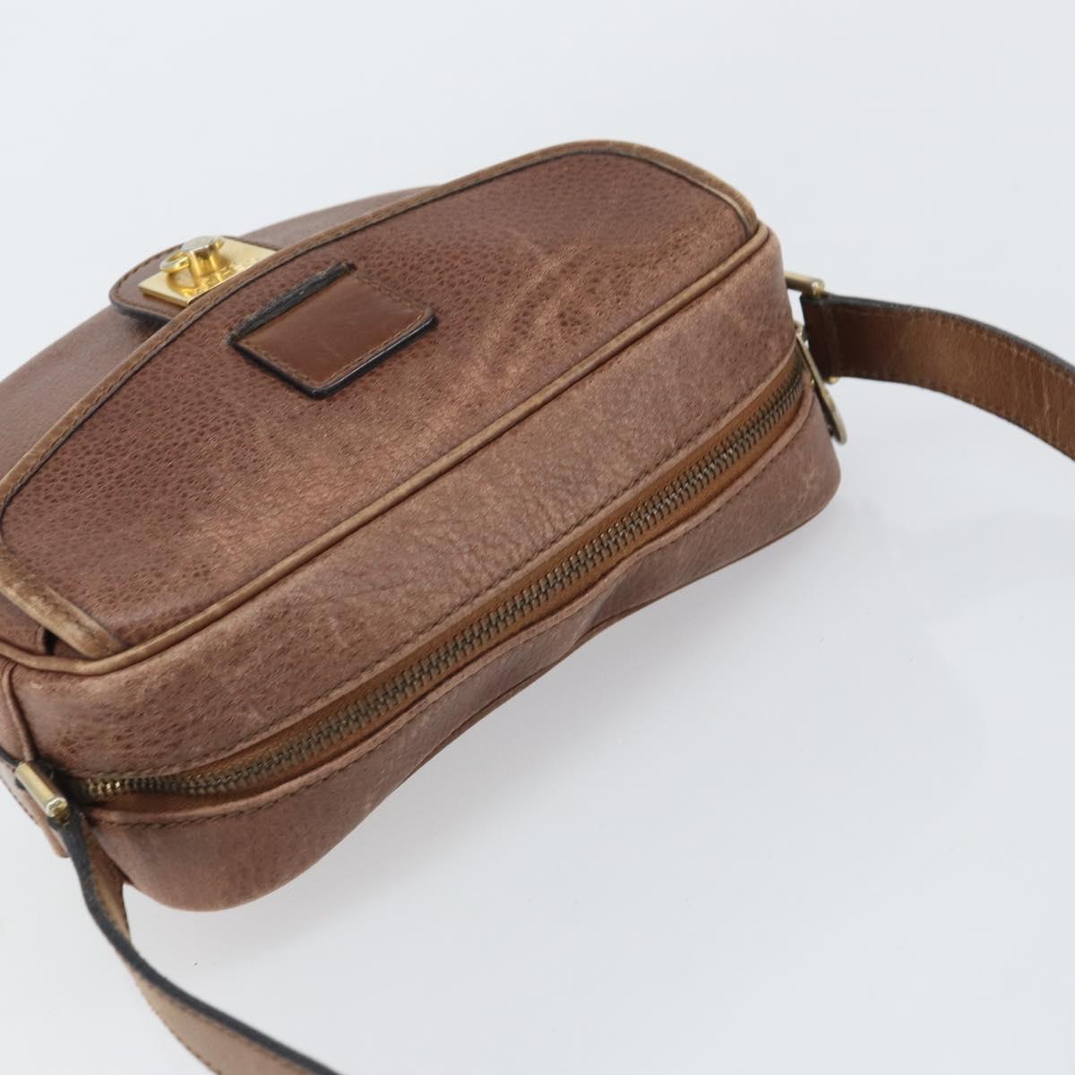 CELINE Shoulder Bag Leather Brown Gold Auth 162021