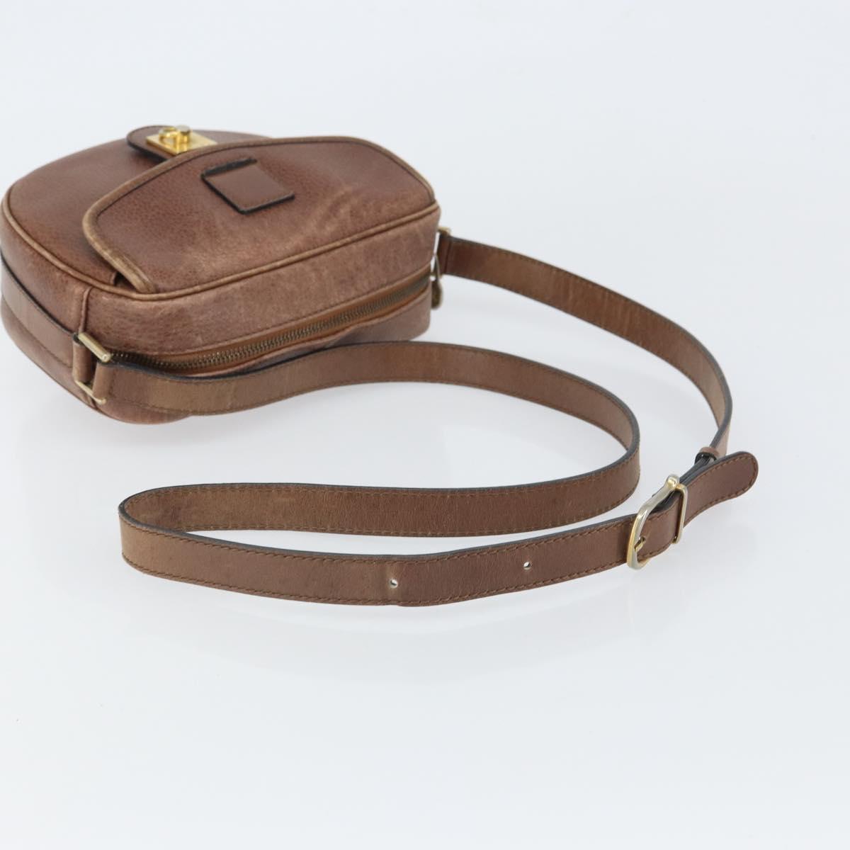 CELINE Shoulder Bag Leather Brown Gold Auth 162021