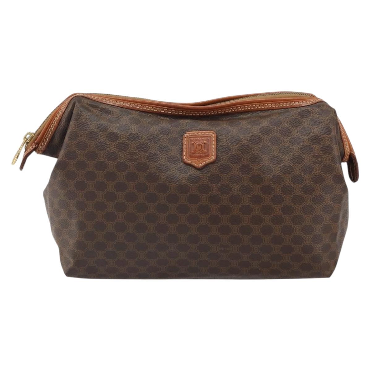 CELINE Macadam Canvas Clutch Bag PVC Leather Brown Gold Auth 162022