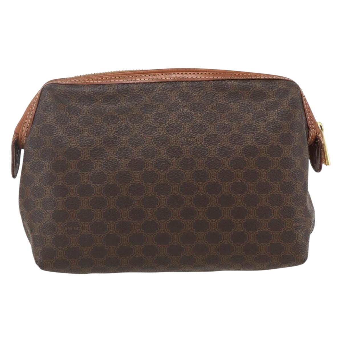 CELINE Macadam Canvas Clutch Bag PVC Leather Brown Gold Auth 162023
