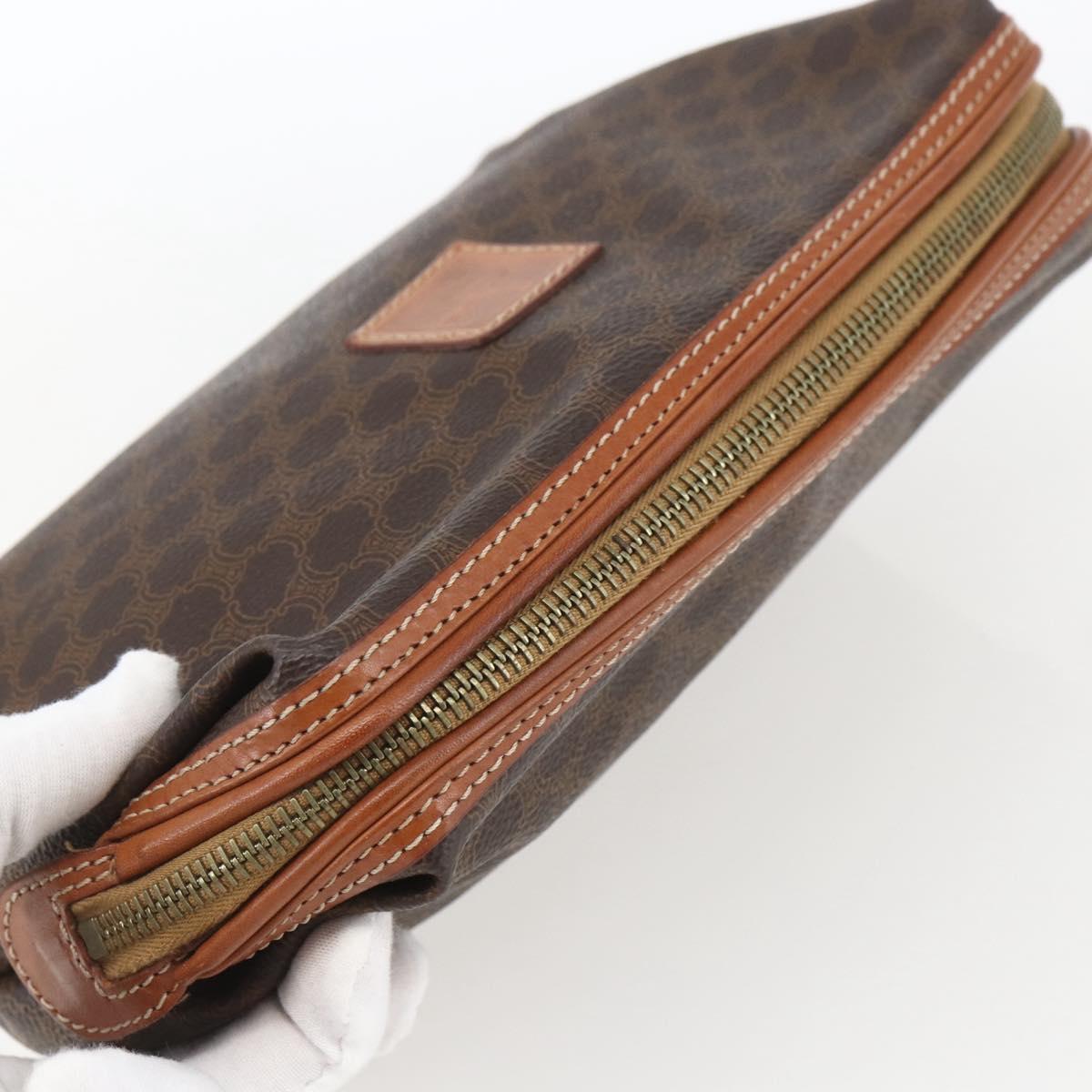 CELINE Macadam Canvas Clutch Bag PVC Leather Brown Gold Auth 162023