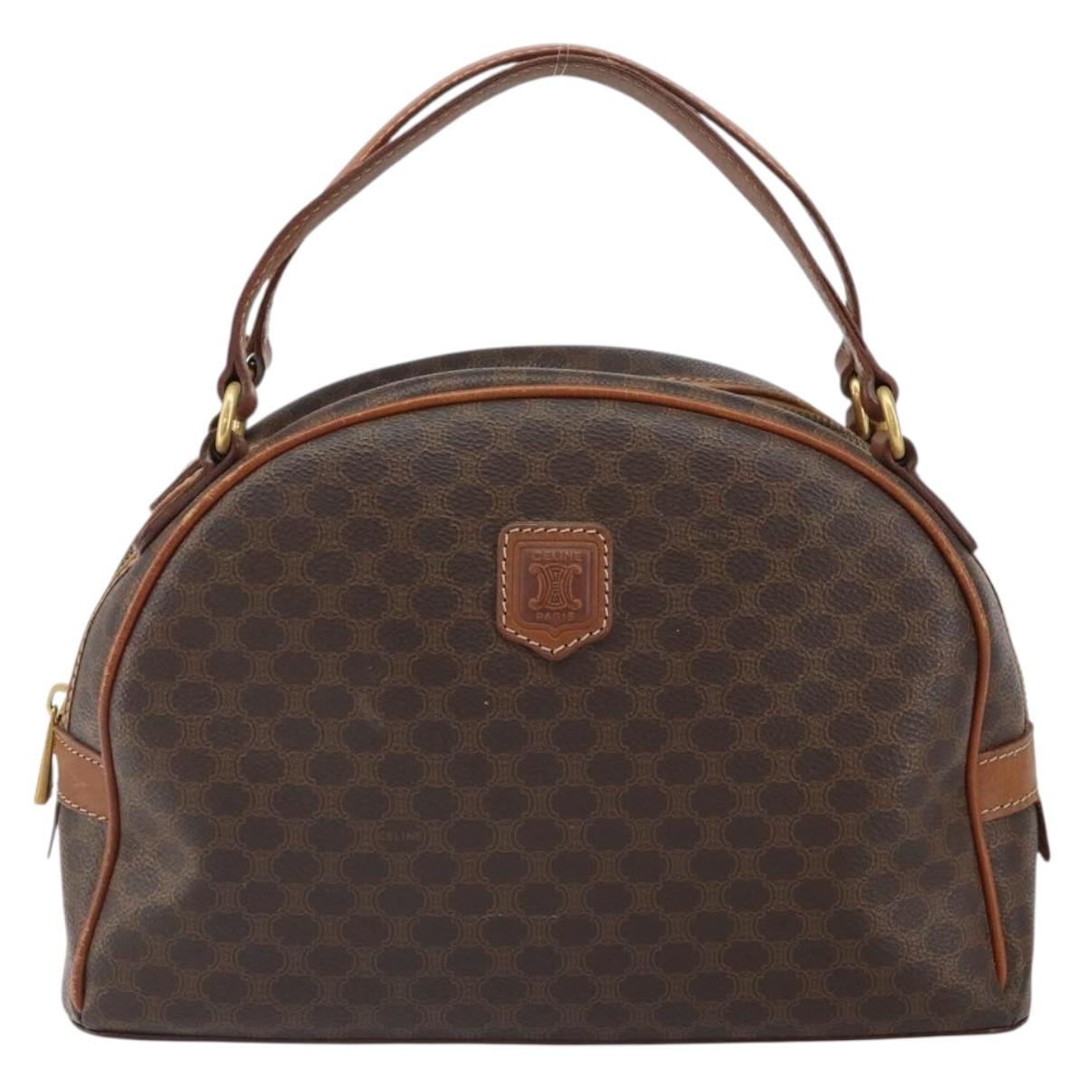 CELINE Macadam Canvas Hand Bag PVC Leather Brown Gold Auth 162026