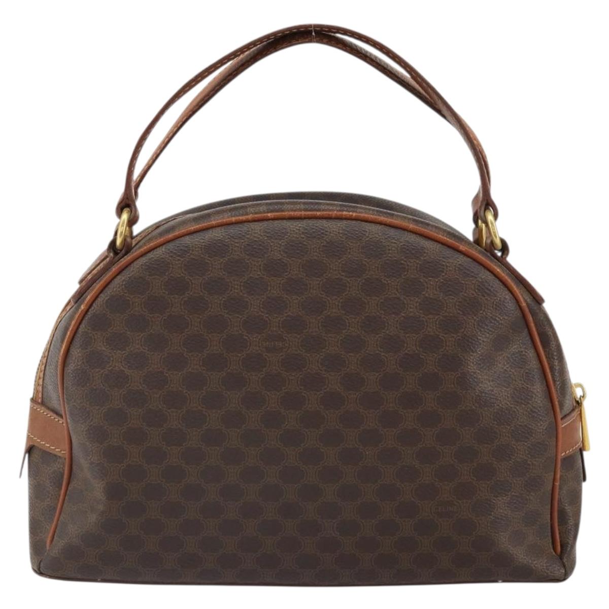CELINE Macadam Canvas Hand Bag PVC Leather Brown Gold Auth 162026