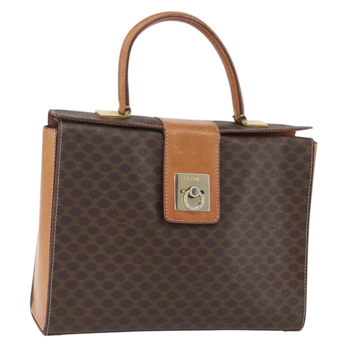 CELINE Macadam Canvas Hand Bag PVC Leather Brown Gold Auth 162027