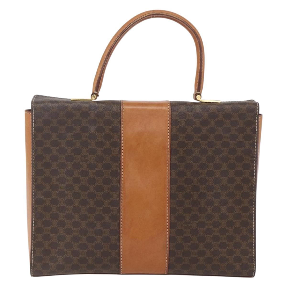 CELINE Macadam Canvas Hand Bag PVC Leather Brown Gold Auth 162027